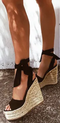 Lace up Espadrille Heel Platform Wedges Ankle Strap Sandals