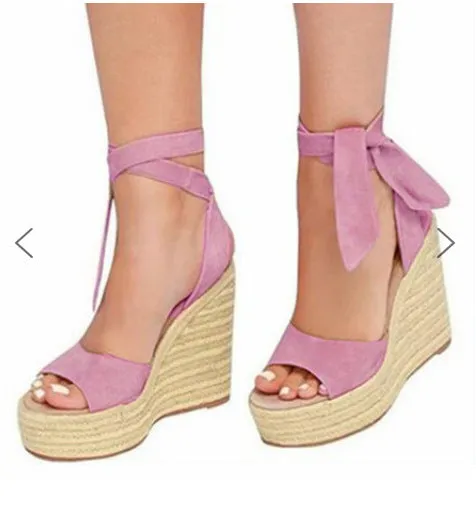 Lace up Espadrille Heel Platform Wedges Ankle Strap Sandals