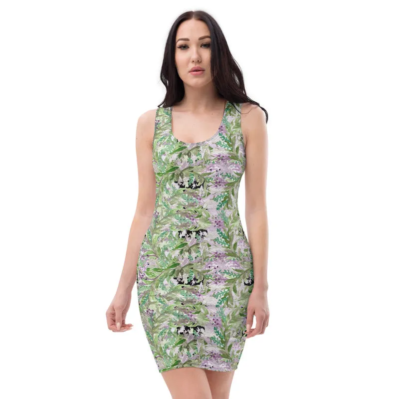 Lavender Floral Print Women's Dress, 1 Piece Flower Print Sleeveless Dress-Made in USA/EU