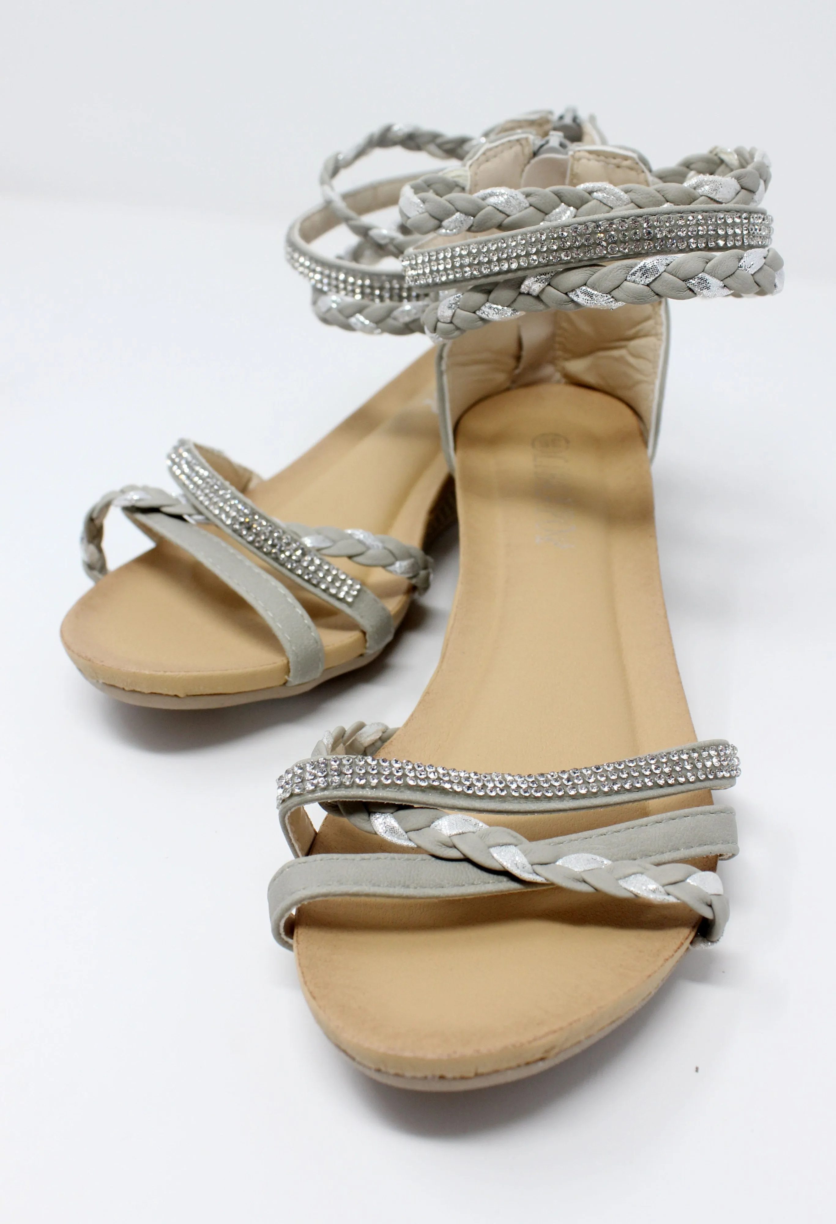 Light Grey Lightweight Ankle Strap Wedge Sandal