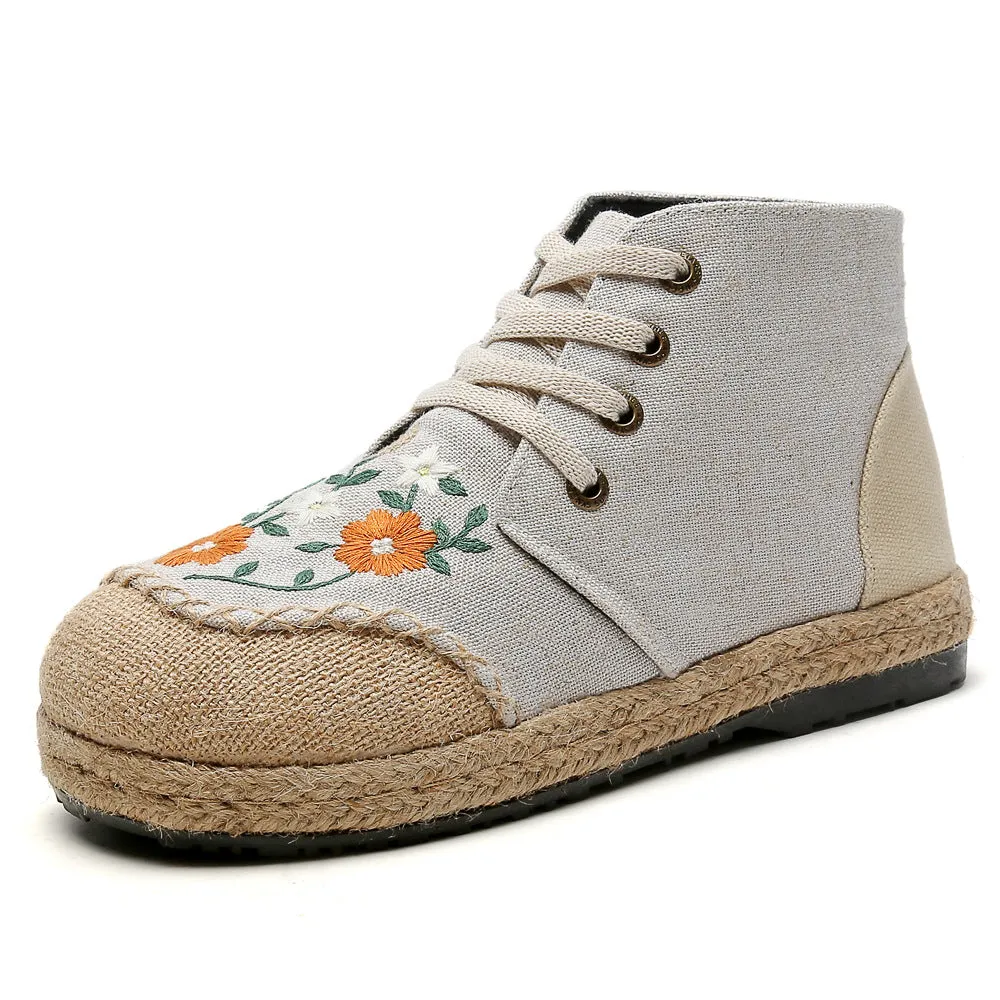 Linen Ethnic Style Middle Top Stitching Canvas Shoes