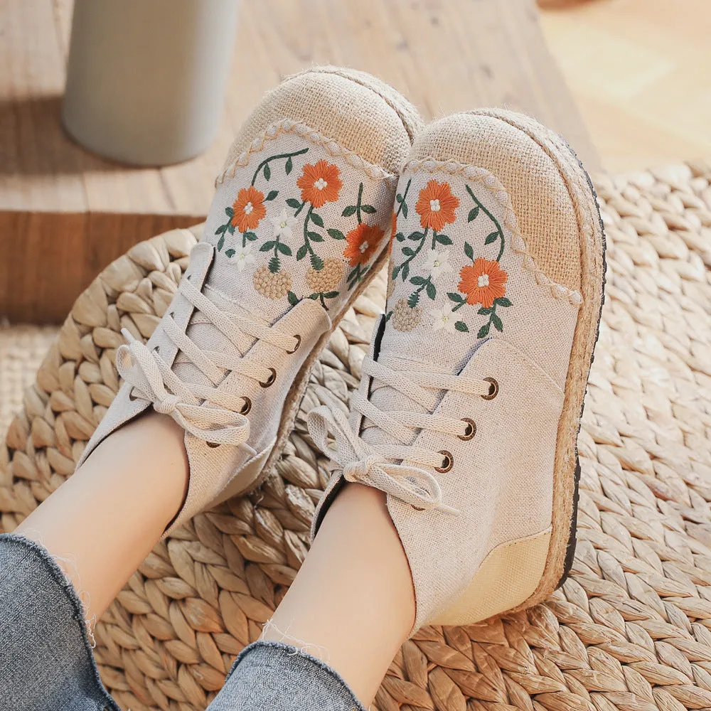 Linen Ethnic Style Middle Top Stitching Canvas Shoes