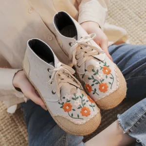 Linen Ethnic Style Middle Top Stitching Canvas Shoes