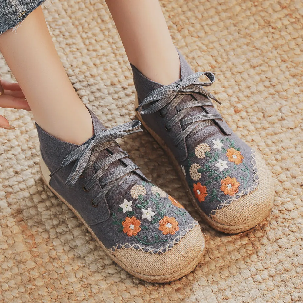 Linen Ethnic Style Middle Top Stitching Canvas Shoes