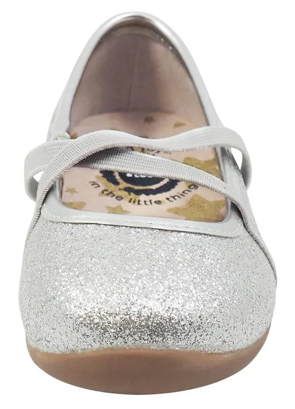 Livie & Luca Girl's Aurora Ballet Flat, Silver Sparkle