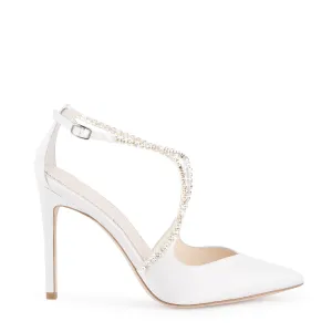 Madison - Ivory Criss Cross Crystal Strap Heels