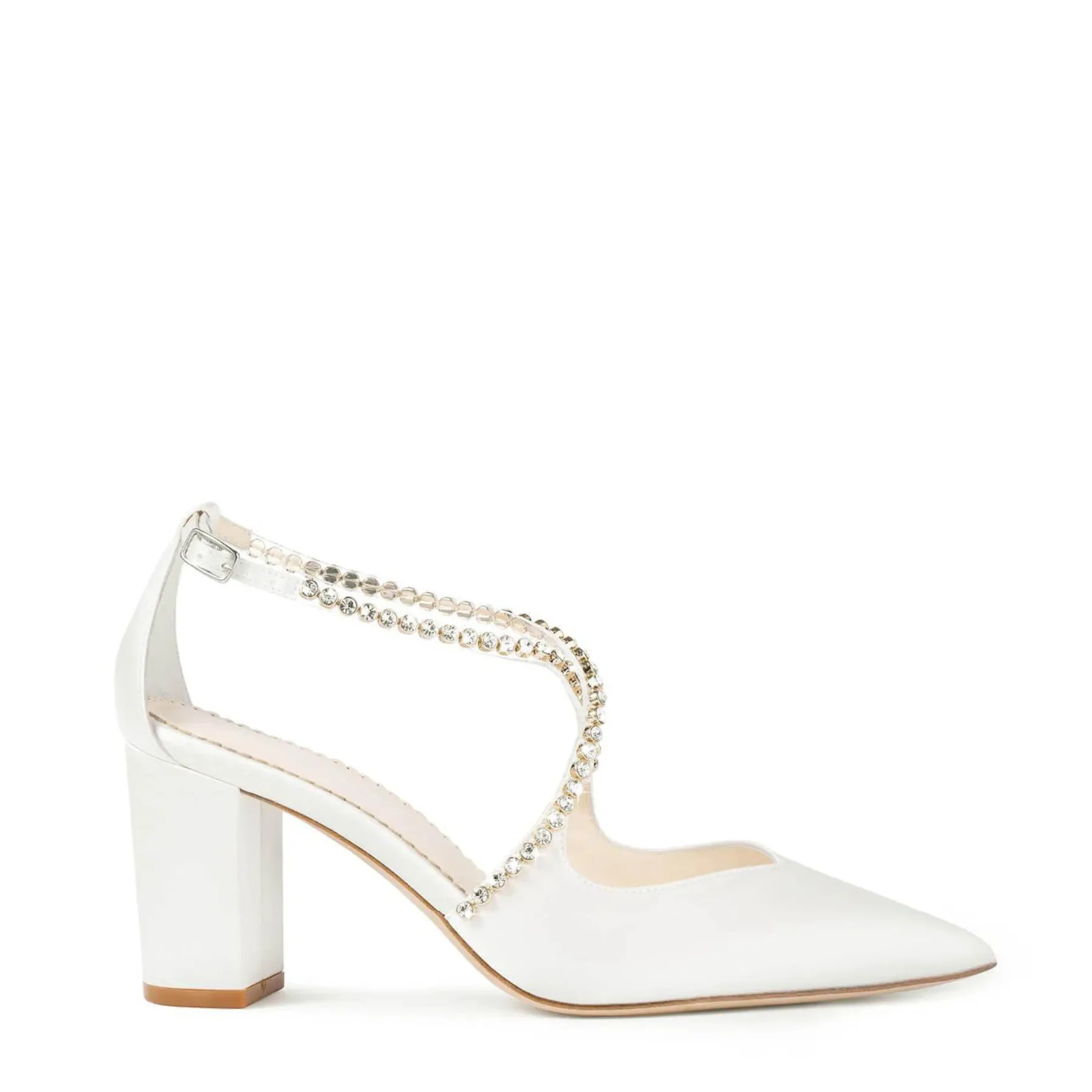 Massie - Ivory Block Heel With Criss Cross Crystal Straps