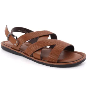 Men “TERRANCE” Side Cutout Toe Strap Cross Over Mid Strap Slip On Sandals