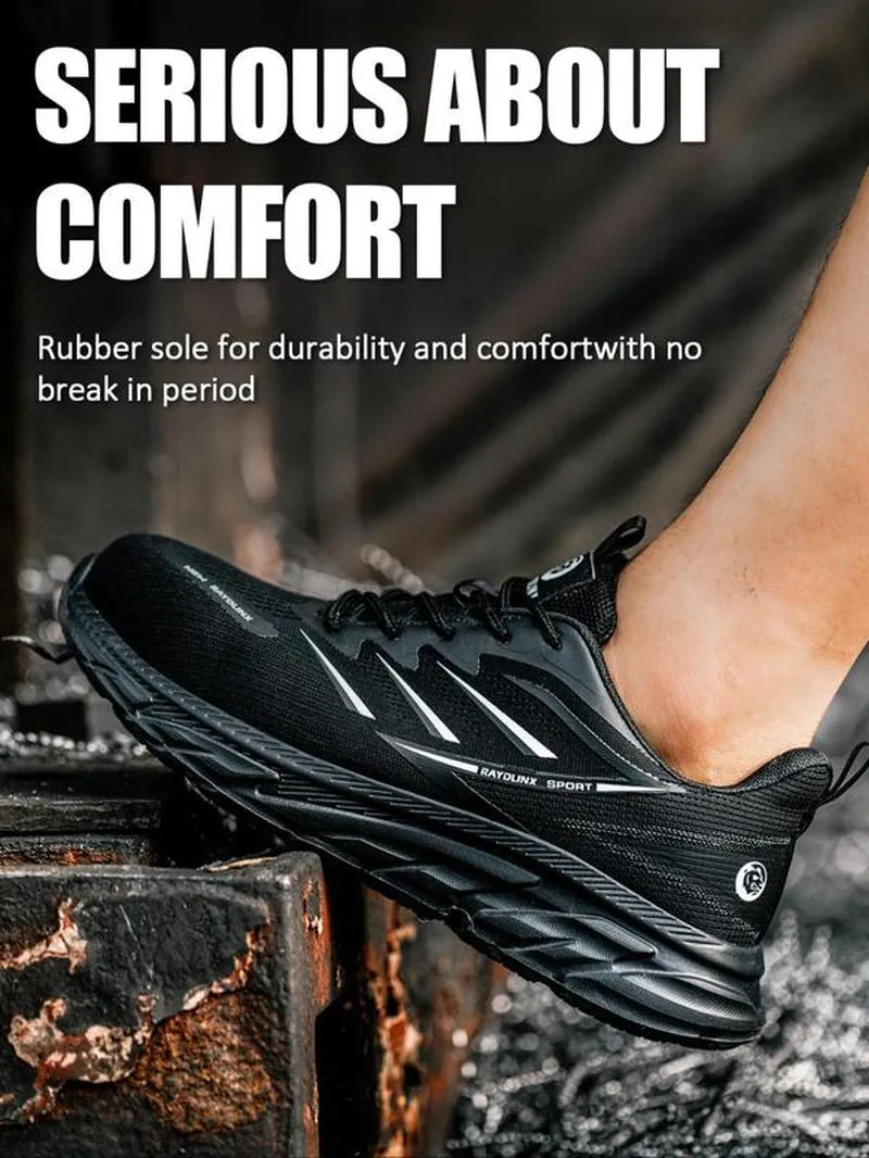 Men'S Casual Lace up Low Top Safety Shoes, Mens Sneakers, Breathable Lightweight Comfortable Anti-Smash and Anti-Puncture Shoes for Work, Anti-Slip Athletic Shoes for Men