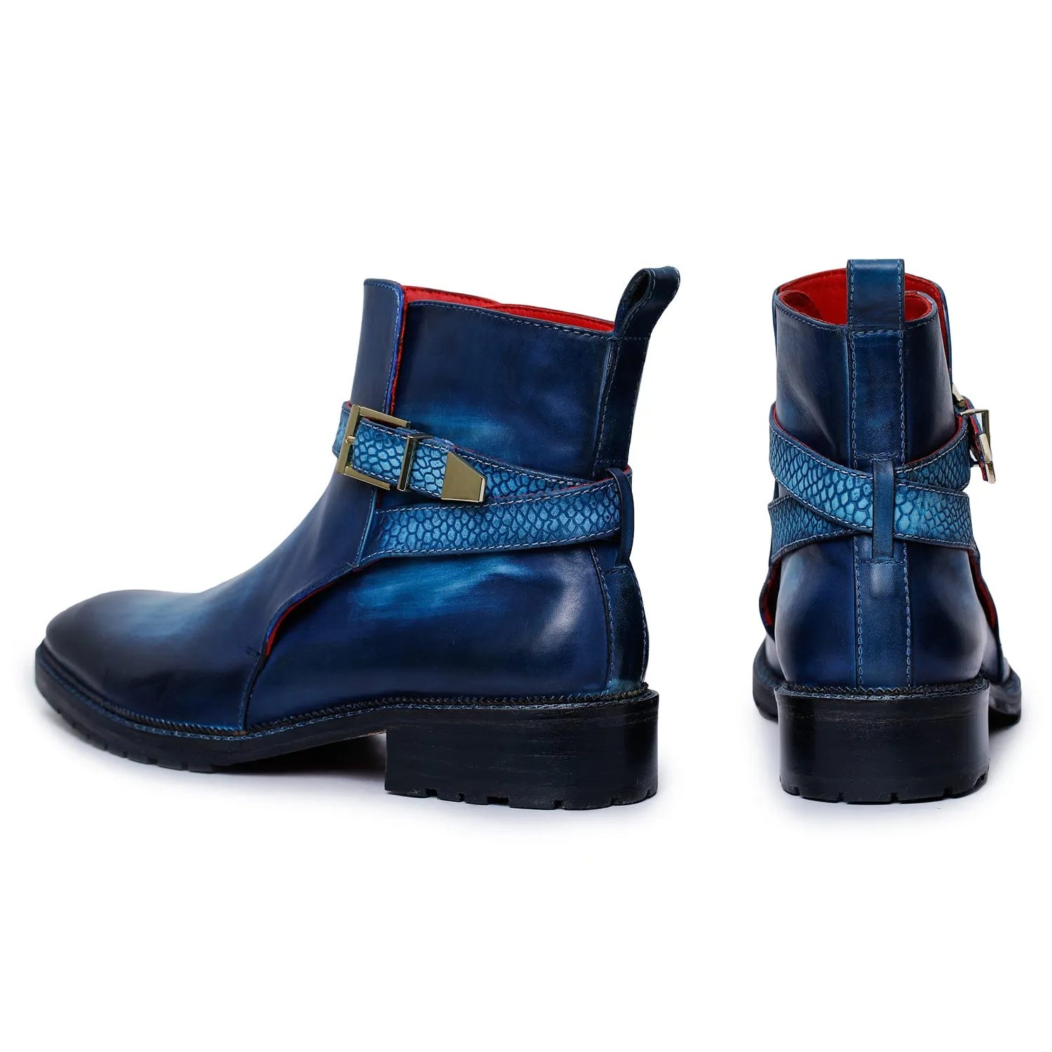 Mens Cross Strap Boots- Navy