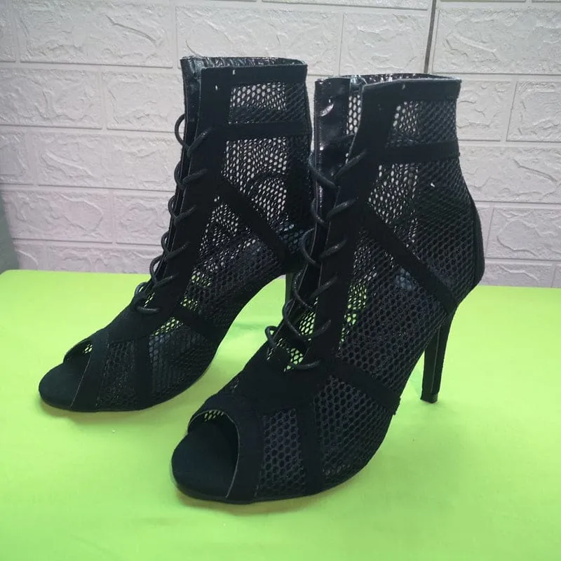 Mesh Cutout Black Ballroom Party Boots