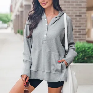 METAVERSMALL 2025 foreign trade  new V-neck solid color women's casual sweater versatile hooded sweater top women