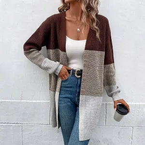 METAVERSMALL 2025 knitted jacket New autumn and winter new design contrast color medium and long sweater cardigan women