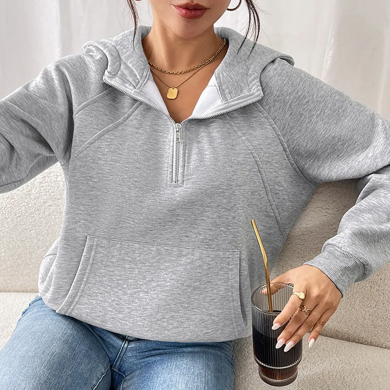 METAVERSMALL 2025  long-sleeved casual hoodie autumn and winter new velvet thickened solid color pullover sweater top