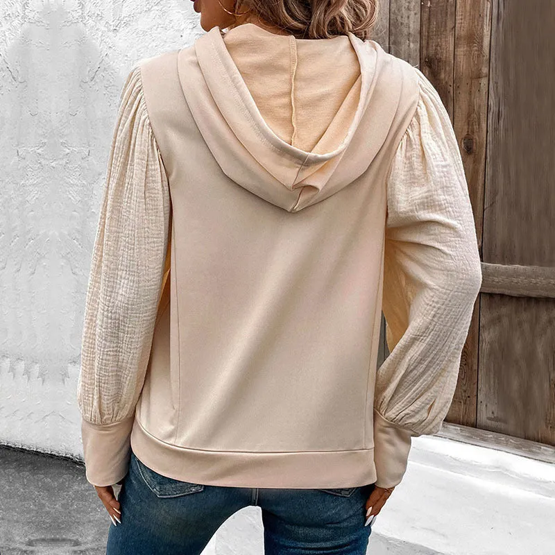 METAVERSMALL Europe, America,   New new product autumn pullover hoodie foreign trade splicing bubble sleeve hooded sweater women