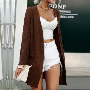 METAVERSMALL New  New 2025 Fashion Women's Clothing Solid Color Medium and Long Sleeve Twist Sweater Cardigan