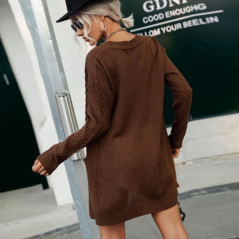 METAVERSMALL New  New 2025 Fashion Women's Clothing Solid Color Medium and Long Sleeve Twist Sweater Cardigan