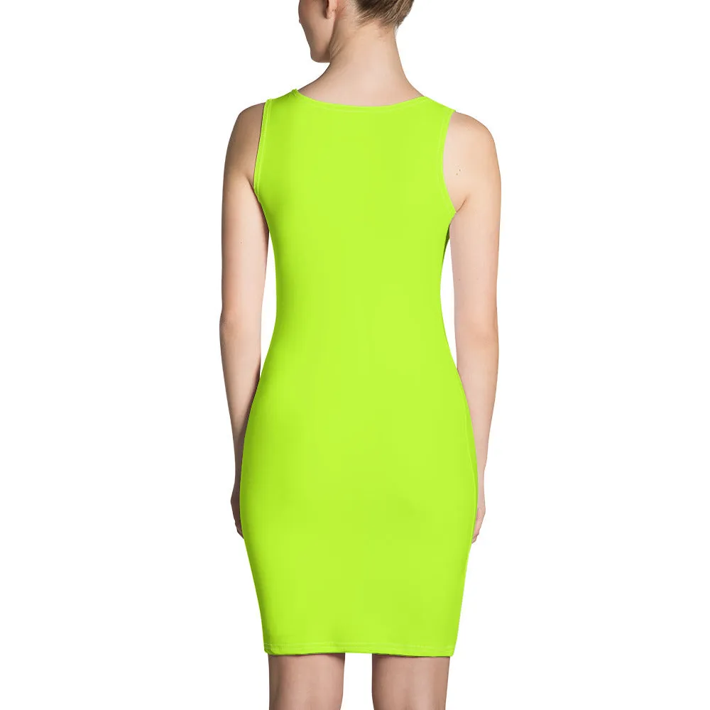 Neon Green Solid Color Dress, Women's Modern Minimalist Party Dress - Made in USA/EU