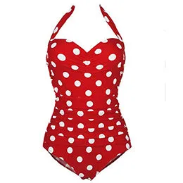 One Piece Swimwear Women 2016 Hot Sale Plus Size Sexy Polka Dot Swimsuit Halter Bandage Push Up Monokini Retro Swim Bathing Suit