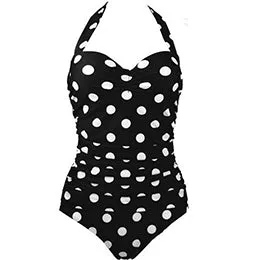 One Piece Swimwear Women 2016 Hot Sale Plus Size Sexy Polka Dot Swimsuit Halter Bandage Push Up Monokini Retro Swim Bathing Suit