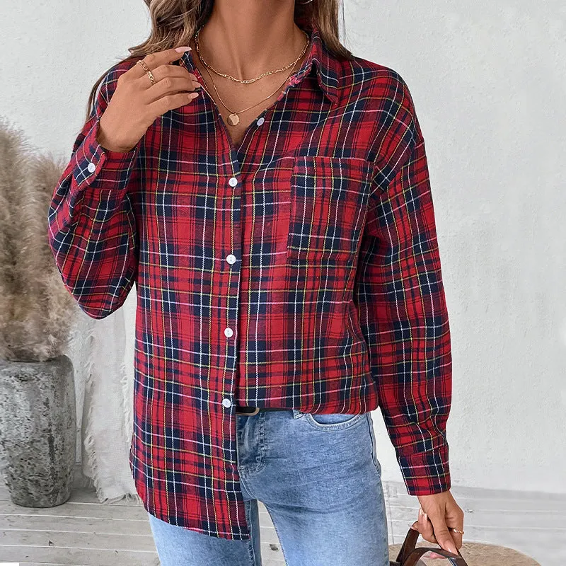 PEOPLETERRITORY New  autumn new   women's clothing retro casual plaid cardigan shirt jacket women