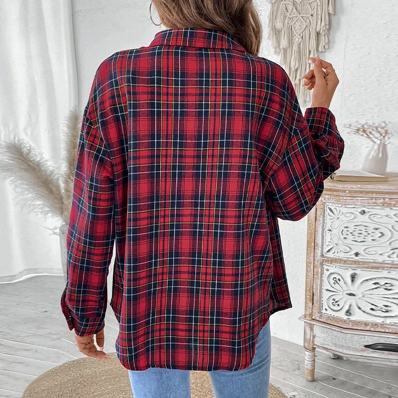 PEOPLETERRITORY New  autumn new   women's clothing retro casual plaid cardigan shirt jacket women