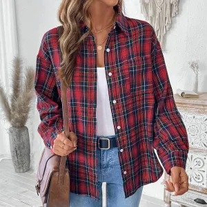 PEOPLETERRITORY New  autumn new   women's clothing retro casual plaid cardigan shirt jacket women