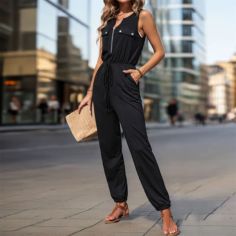 PEOPLETERRITORY New Hot Trade Jumpsuit New New  Summer Women's Clothing Black Sleeveless  Jumpsuit