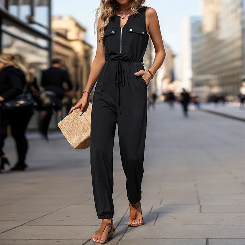 PEOPLETERRITORY New Hot Trade Jumpsuit New New  Summer Women's Clothing Black Sleeveless  Jumpsuit