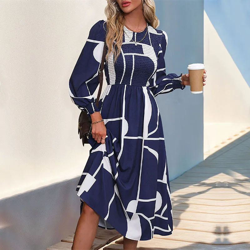 PEOPLETERRITORY New Hot Trade New New  Autumn Women's Clothing  Collection Long Sleeve Printed Dress