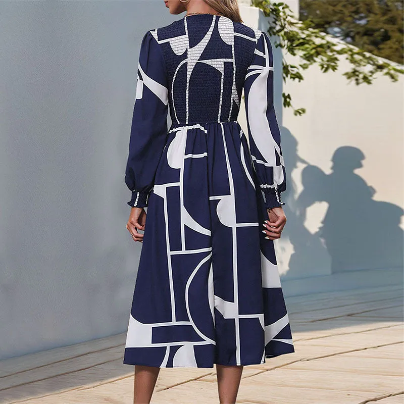 PEOPLETERRITORY New Hot Trade New New  Autumn Women's Clothing  Collection Long Sleeve Printed Dress