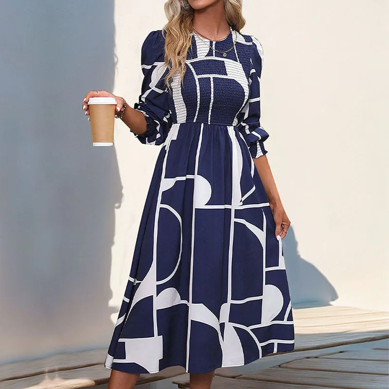 PEOPLETERRITORY New Hot Trade New New  Autumn Women's Clothing  Collection Long Sleeve Printed Dress