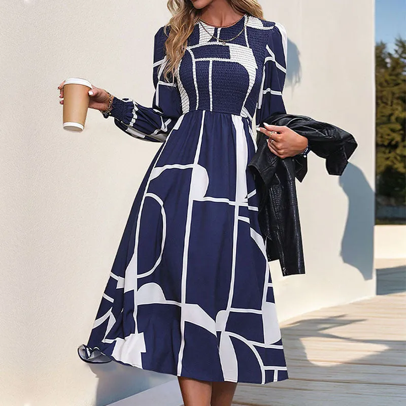 PEOPLETERRITORY New Hot Trade New New  Autumn Women's Clothing  Collection Long Sleeve Printed Dress