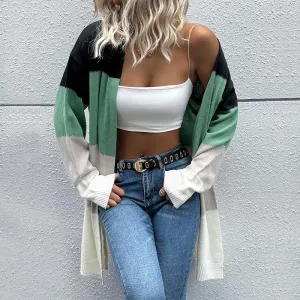 PEOPLETERRITORY New New Autumn and Winter   Fashion Women's Clothing Long Sleeve Color Matching Sweater Cardigan Jacket Women