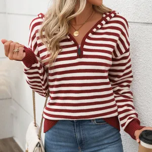 PEOPLETERRITORY    trade women's clothing autumn v-neck striped pullover knitted sweater ins Korean style Christmas hooded sweater women