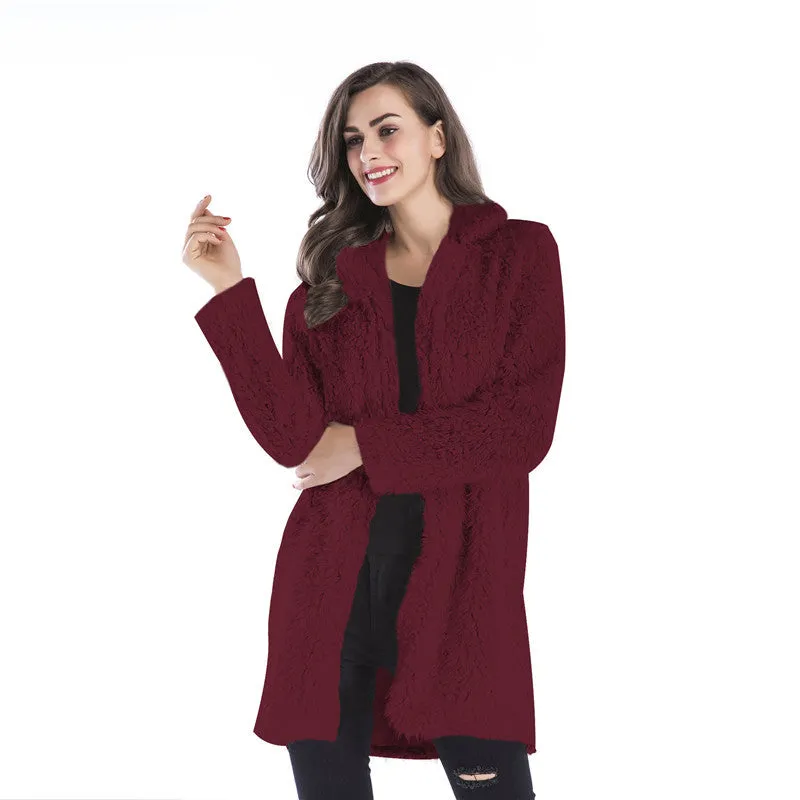 PEOPLETERRITORY winter new lamb wool coat women's New lapel woolen medium and long coat cotton coat