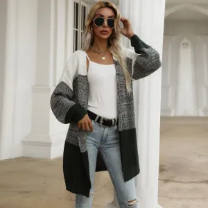 PEOPLETERRITORY women's clothing New autumn and winter new  color matching knitted sweater casual cardigan jacket women