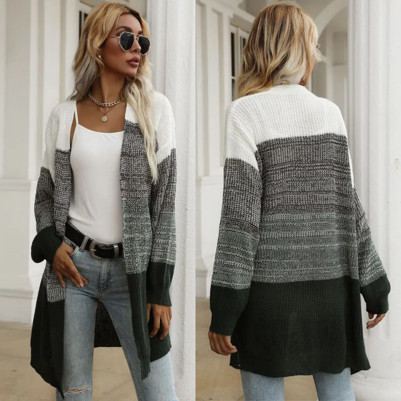 PEOPLETERRITORY women's clothing New autumn and winter new  color matching knitted sweater casual cardigan jacket women