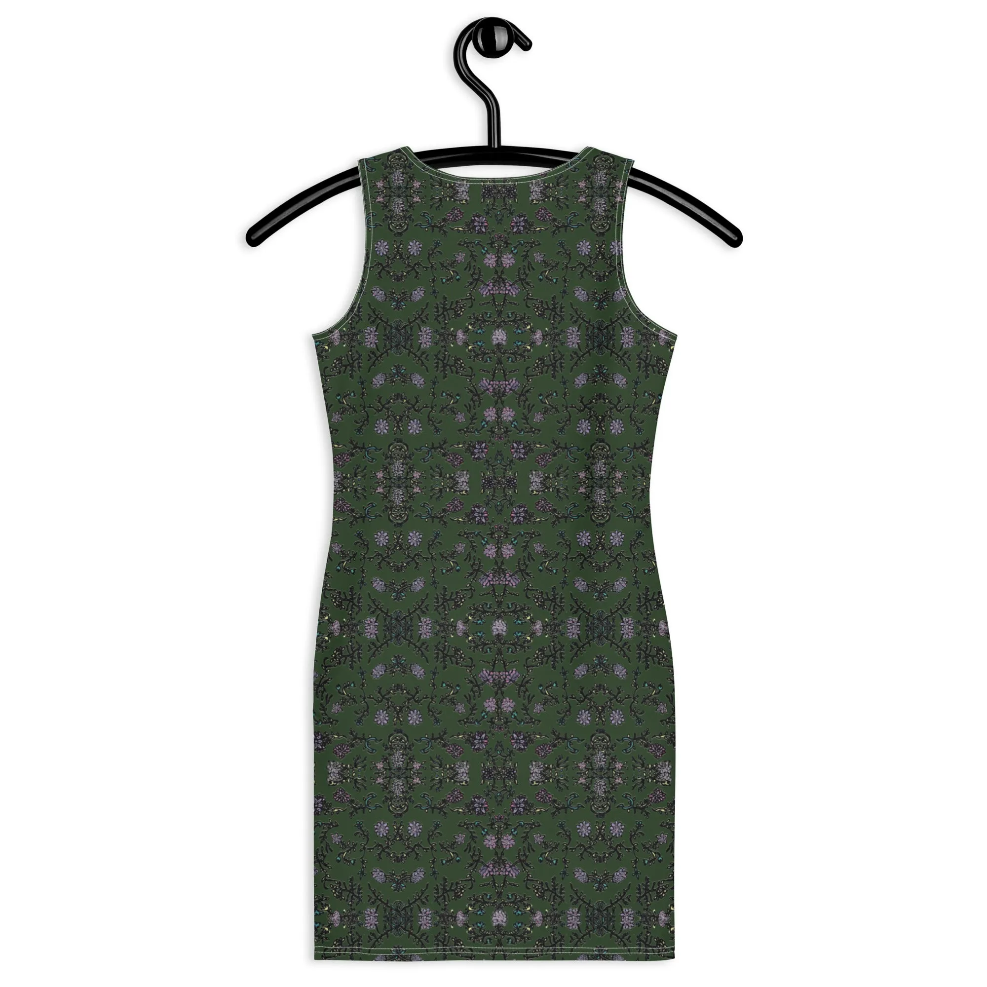 Pine Green Floral Print Dress, Flower Print Classic Tank Sleeveless Comfy Dress- Made in USA/EU/MX