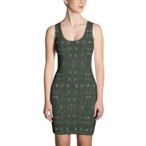 Pine Green Floral Print Dress, Flower Print Classic Tank Sleeveless Comfy Dress- Made in USA/EU/MX