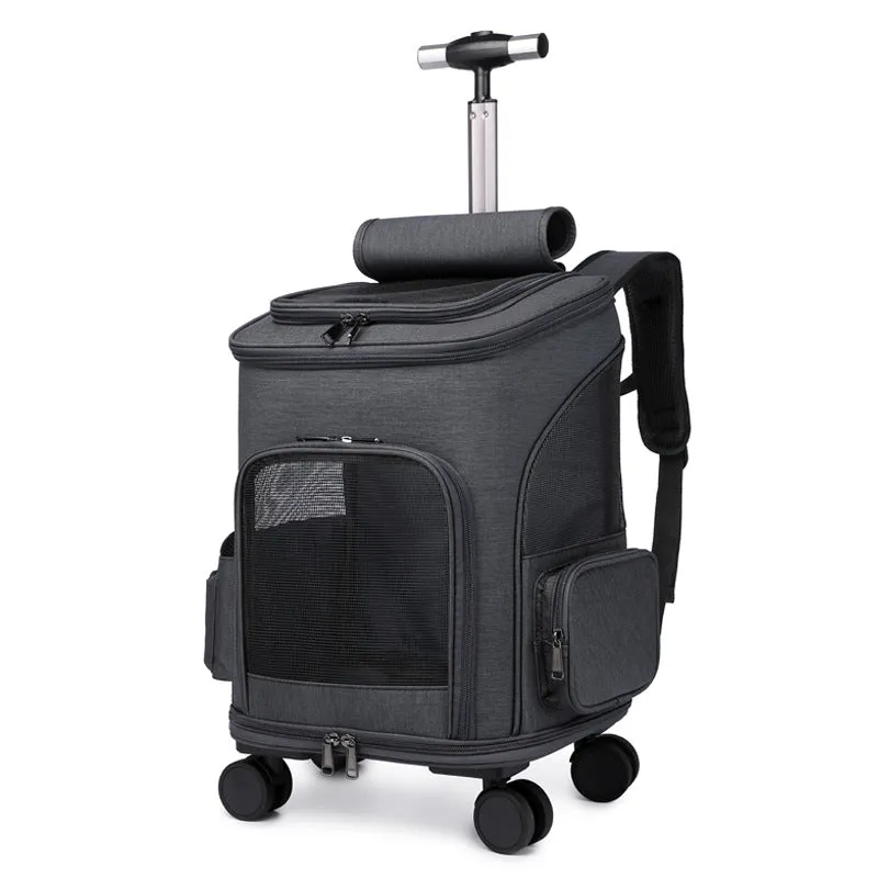 Portable Folding Trolley Pet Backpack Traveling Cat Backpack With Universal Wheel Trolley Pet Bag