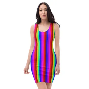 Rainbow Stripe Dress, Gay Pride Designer Long Sleeveless Women's Dress-Made in USA/EU