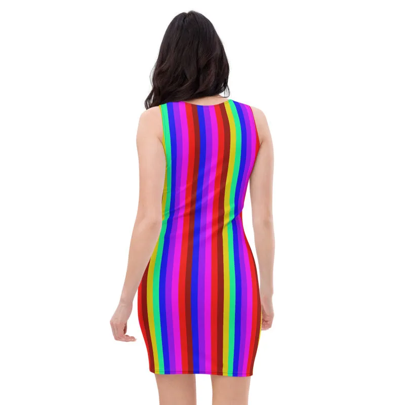 Rainbow Stripe Dress, Gay Pride Designer Long Sleeveless Women's Dress-Made in USA/EU