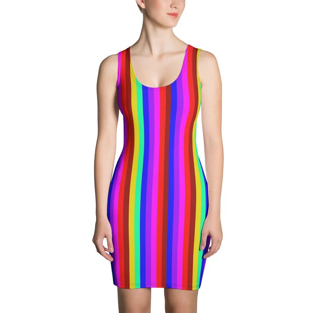 Rainbow Stripe Dress, Gay Pride Designer Long Sleeveless Women's Dress-Made in USA/EU