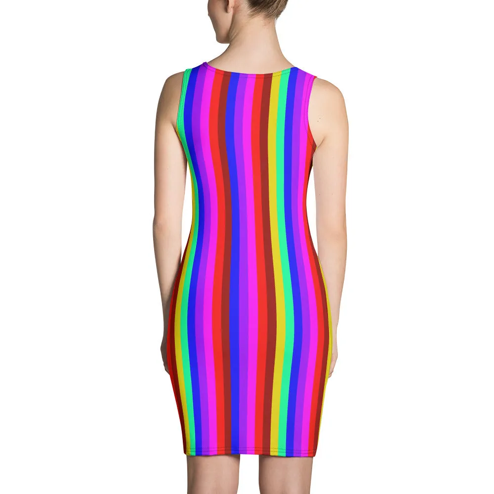 Rainbow Stripe Dress, Gay Pride Designer Long Sleeveless Women's Dress-Made in USA/EU