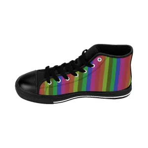 Rainbow Stripe Women's Sneakers, Gay Pride High-top Fashion Running Tennis Shoes