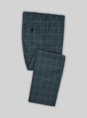 Reda Cyan Green Checks Wool Pants