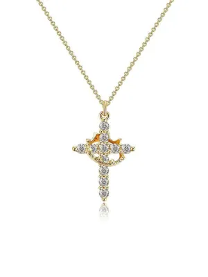 Rhinestone Crown & Cross Pendant Necklace for Women & Men, Fashion Jewelry for Party, Daily Clothing Decor, Trendy All-Match & Exquisite Jewelry for Birthday Gift, Fall Outfits, Fall Freshness