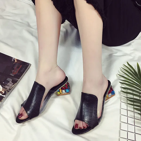 Rhinestone Peep Toe Heels Women Sandals Shoes Sexy Open Toe Wedge Slides Shoes Woman High Heels Sandals Platform Flip flops Plus