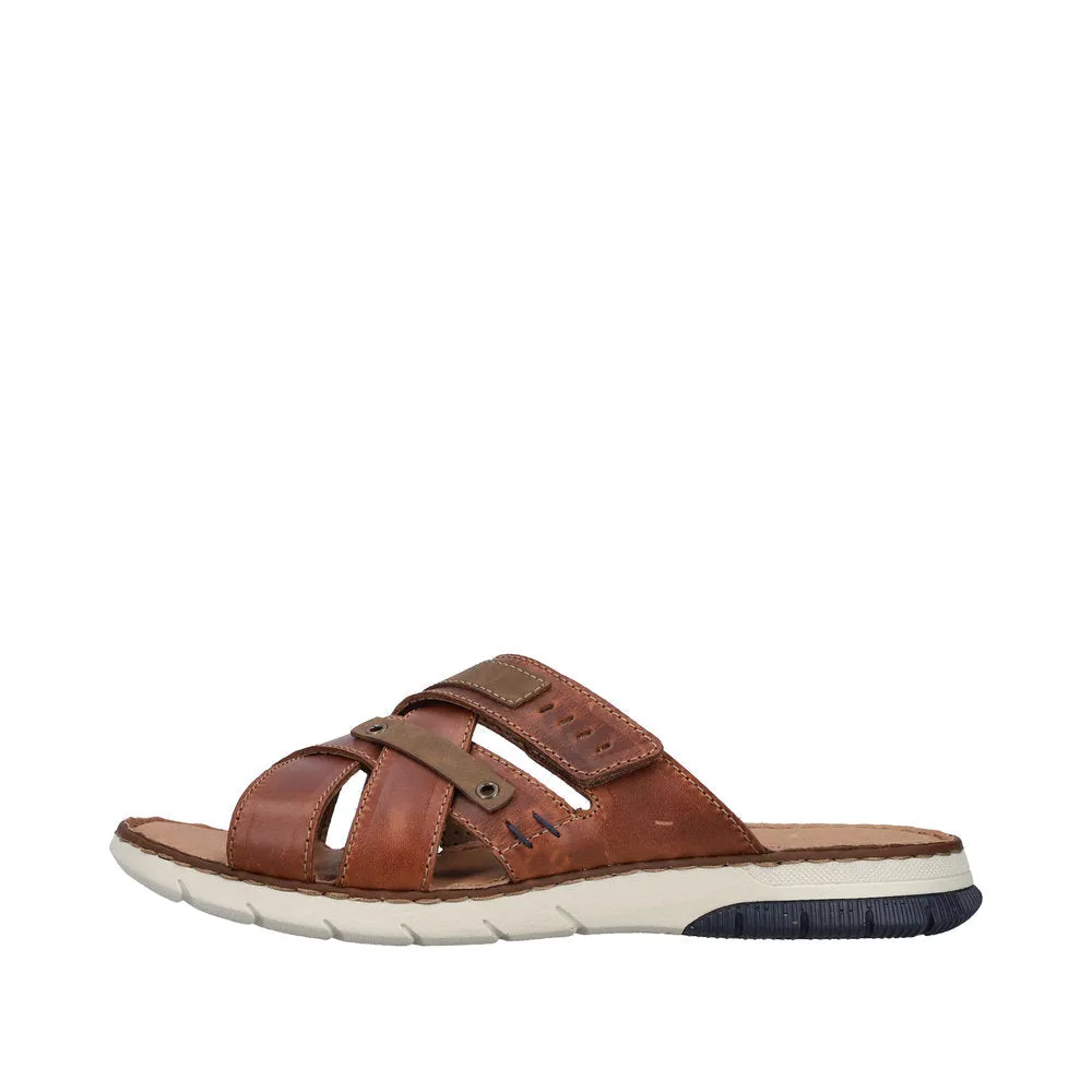 Rieker 25292-24 Mens Cognac Leather Slider Sandals